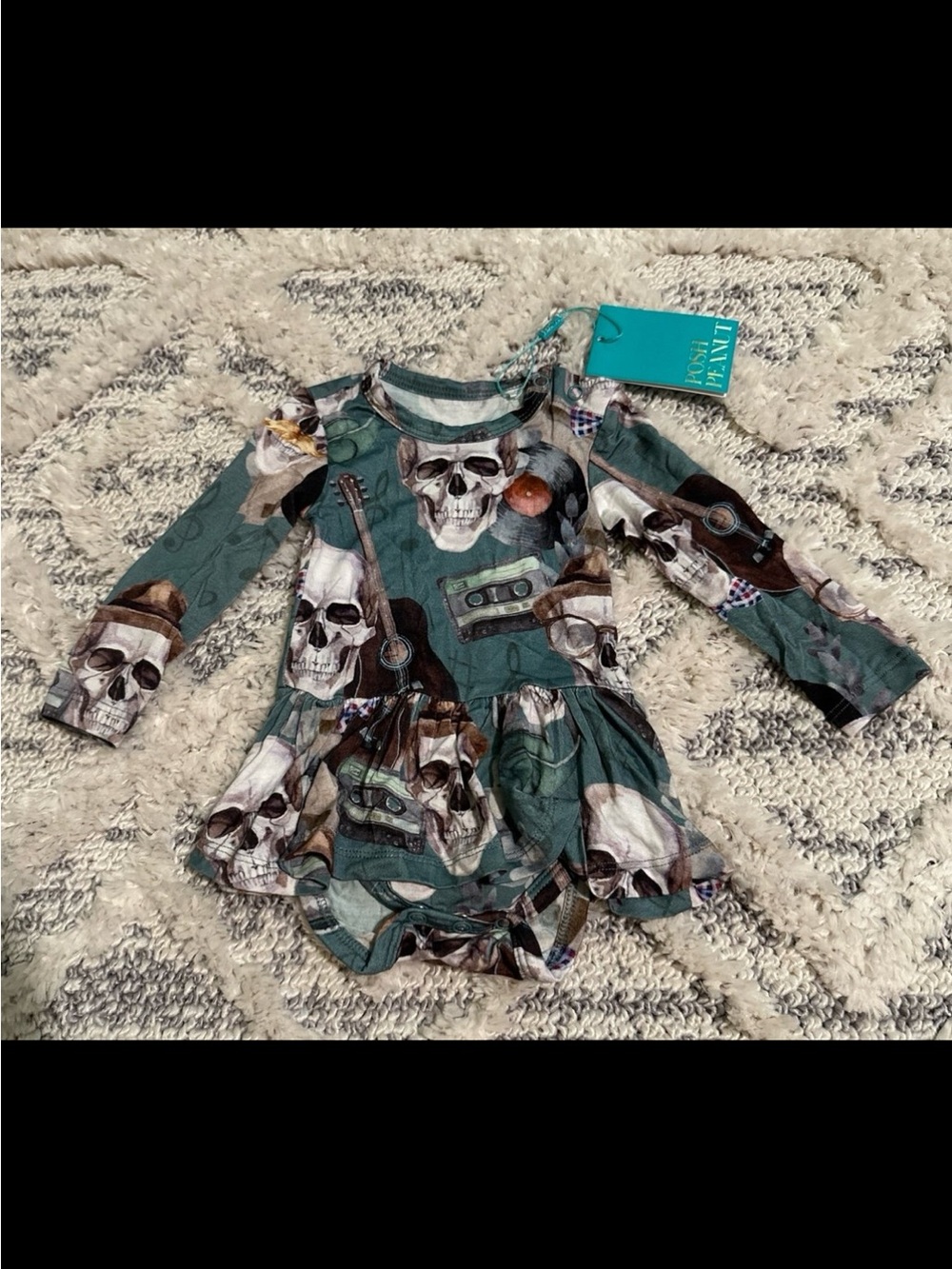 NWT Posh Peanut Sheldon Skull Twirl Dress Skirt Bamboo - Size 0-3 Months